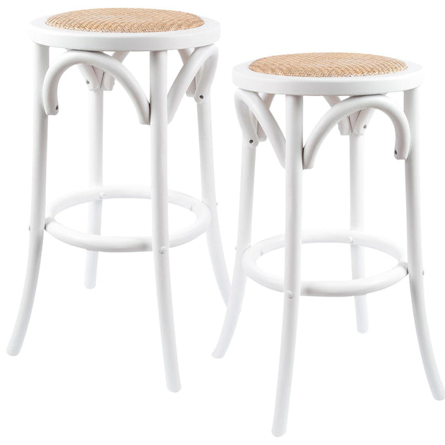 Aster 2pc Round Bar Stools Dining Stool Chair Solid Birch Wood Rattan Seat White Products On Sale Australia | Furniture > Bar Stools & Chairs Category