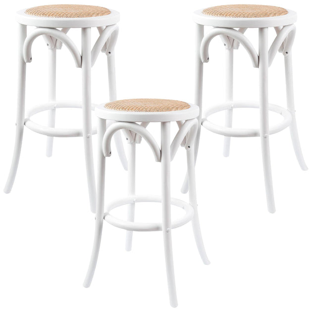 Aster 3pc Round Bar Stools Dining Stool Chair Solid Birch Wood Rattan Seat White Products On Sale Australia | Furniture > Bar Stools & Chairs Category