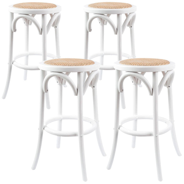 Aster 4pc Round Bar Stools Dining Stool Chair Solid Birch Wood Rattan Seat White Products On Sale Australia | Furniture > Bar Stools & Chairs Category