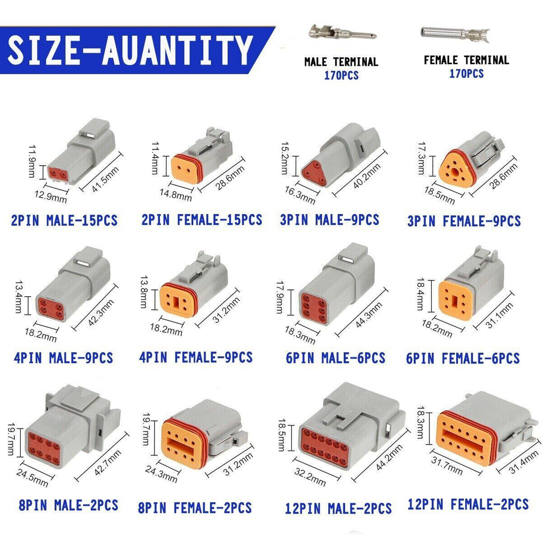 Buy AU 1000 PCS Deutsch DT Connector Kit 14-16AWG Stamped Contacts 1100PCS UPGRADE discounted | Products On Sale Australia