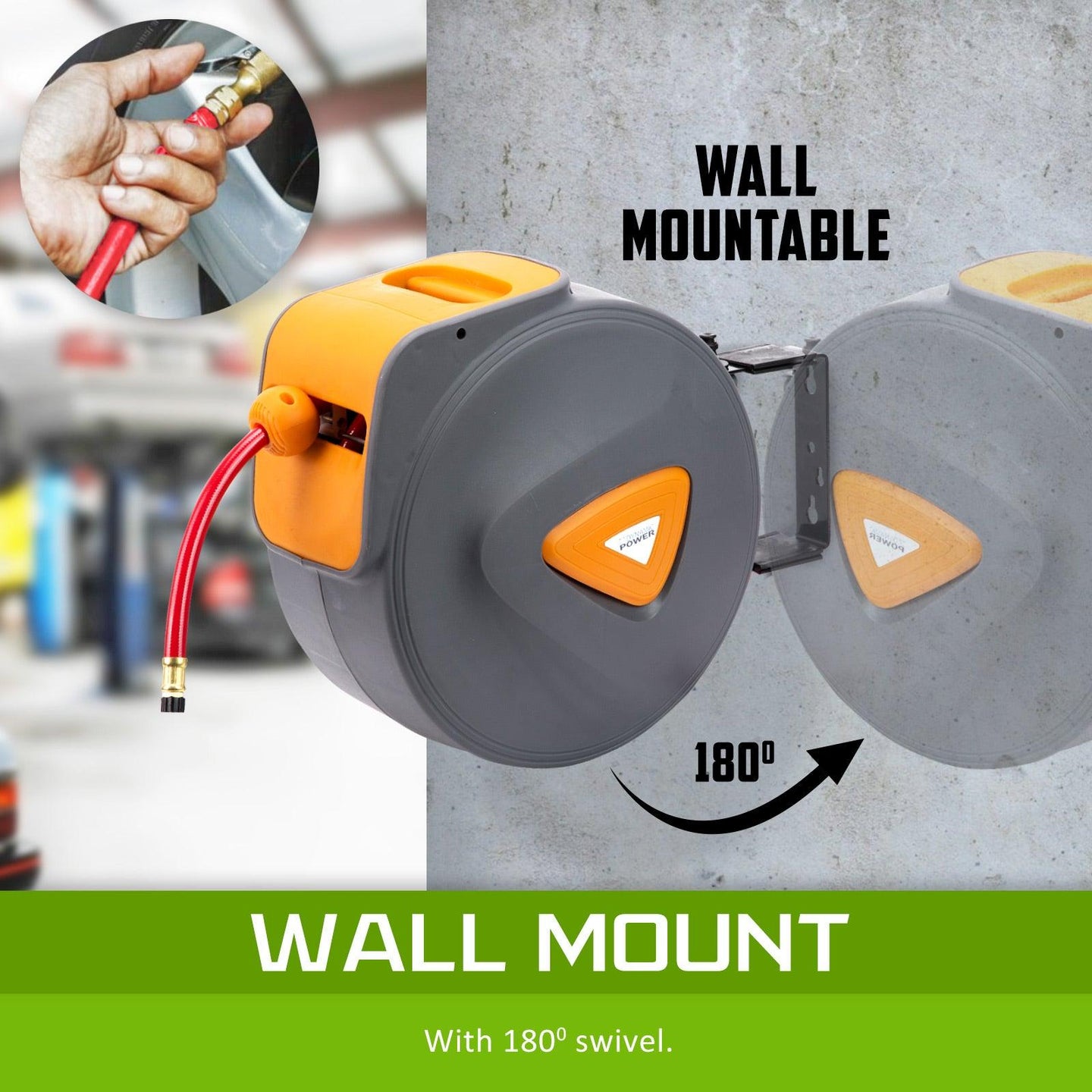 Buy Automotive Air Hose Retractable Reel Wall Mounted 30m discounted | Products On Sale Australia