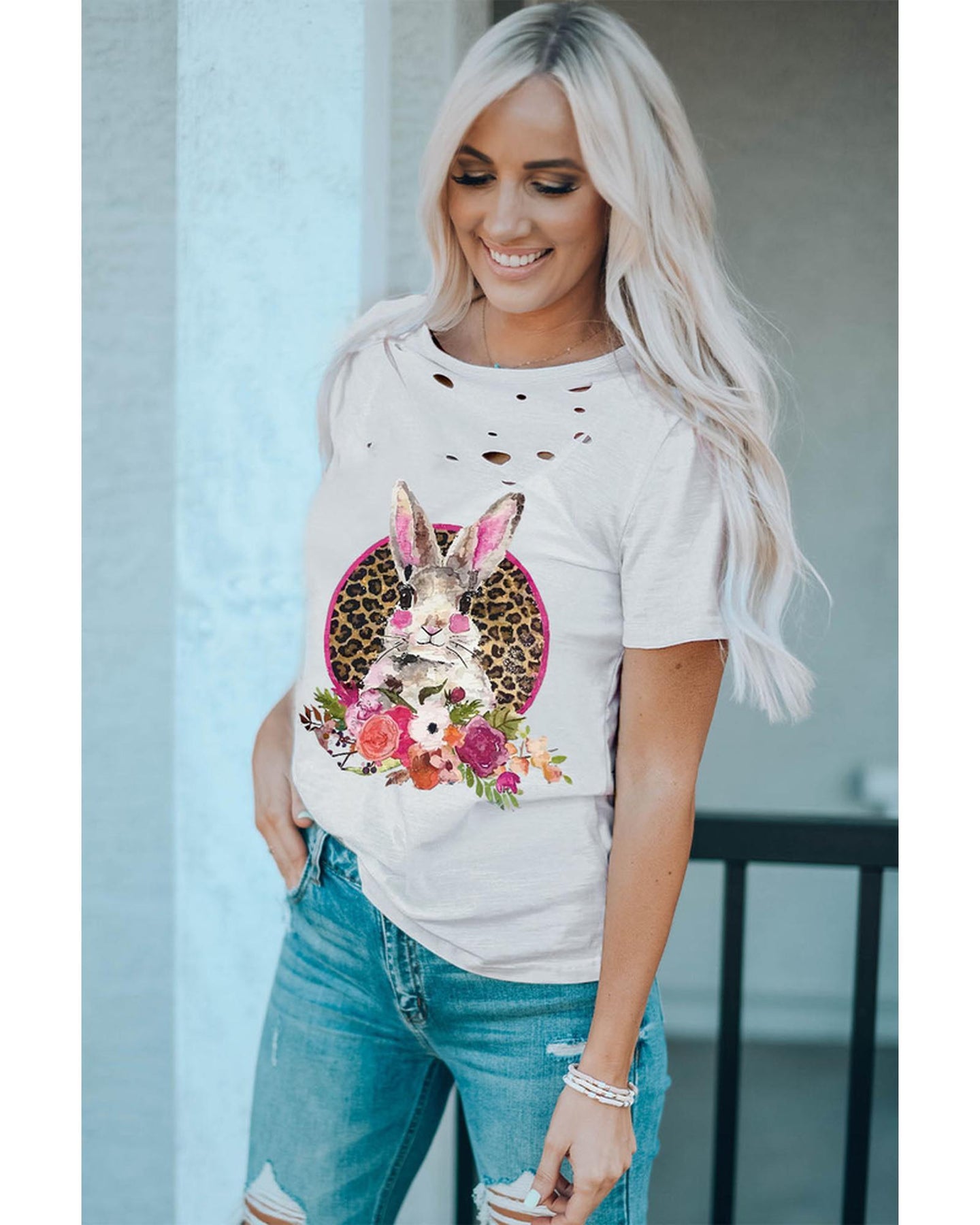 Buy Azura Exchange Distressed Bunny T Shirt - M discounted | Products On Sale Australia