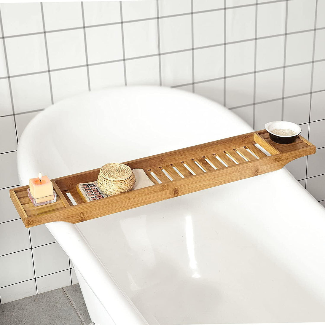 Buy Bamboo Bath Caddy, Tray,Organiser Natural discounted | Products On Sale Australia