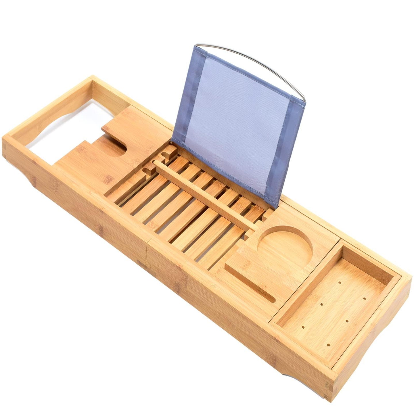 Buy Bamboo Bathtub Bath tub Tray Table Caddy Tray Cellphone,Book,Tray Wineglass Holder discounted | Products On Sale Australia