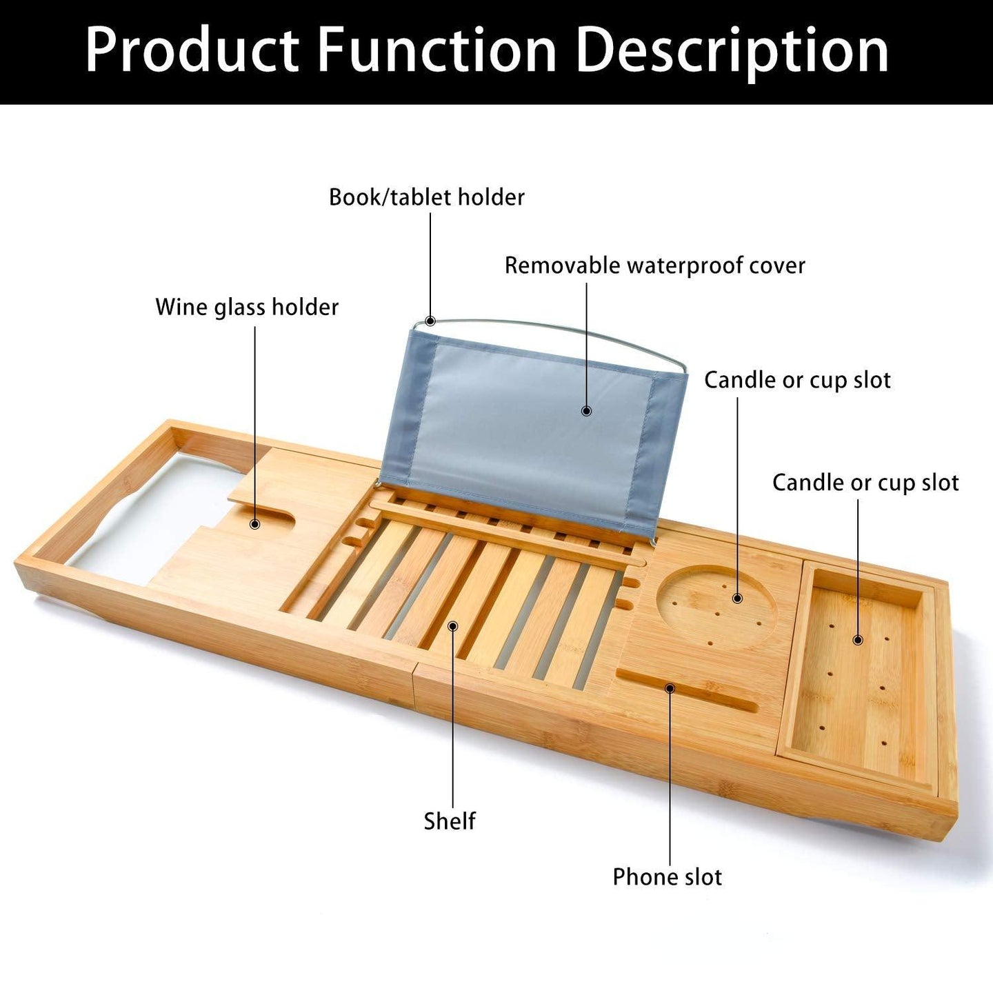 Buy Bamboo Bathtub Bath tub Tray Table Caddy Tray Cellphone,Book,Tray Wineglass Holder discounted | Products On Sale Australia