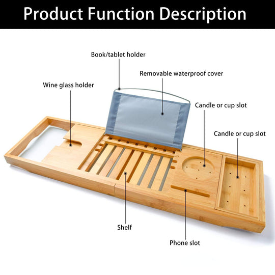 Buy Bamboo Bathtub Bath tub Tray Table Caddy Tray Cellphone,Book,Tray Wineglass Holder discounted | Products On Sale Australia