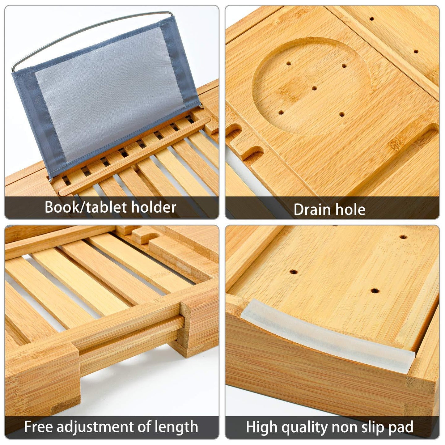 Buy Bamboo Bathtub Bath tub Tray Table Caddy Tray Cellphone,Book,Tray Wineglass Holder discounted | Products On Sale Australia