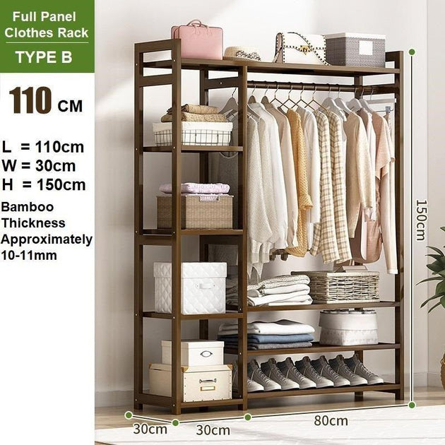 Bamboo Clothes Rack Garment Closet Storage Organizer Hanging Rail Shelf Dress room 110CM Products On Sale Australia | Furniture > Living Room Category