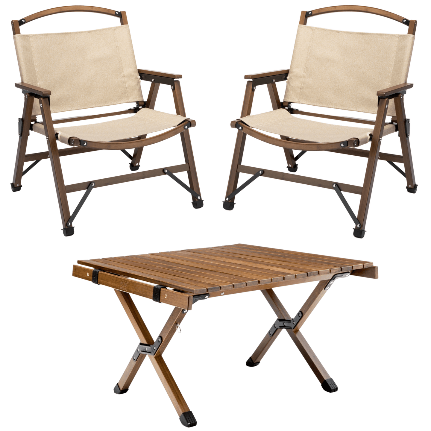 Buy Bamboo Foldable Camping Table + 2 Chairs Waterproof Wood Wooden Travel Set Kit discounted | Products On Sale Australia