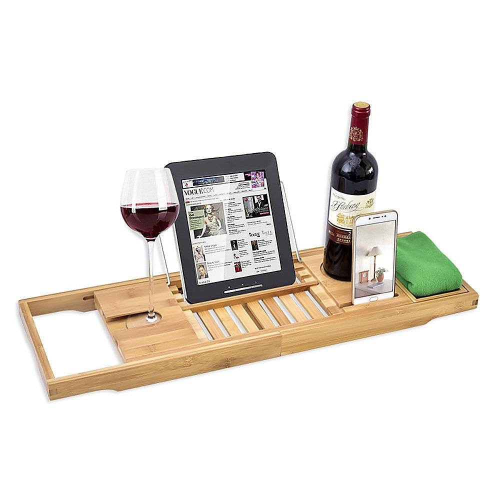 Buy Bathroom Bamboo Bath Caddy Wine Glass Holder Table Tray Bathtub Rack Soap Shelf discounted | Products On Sale Australia