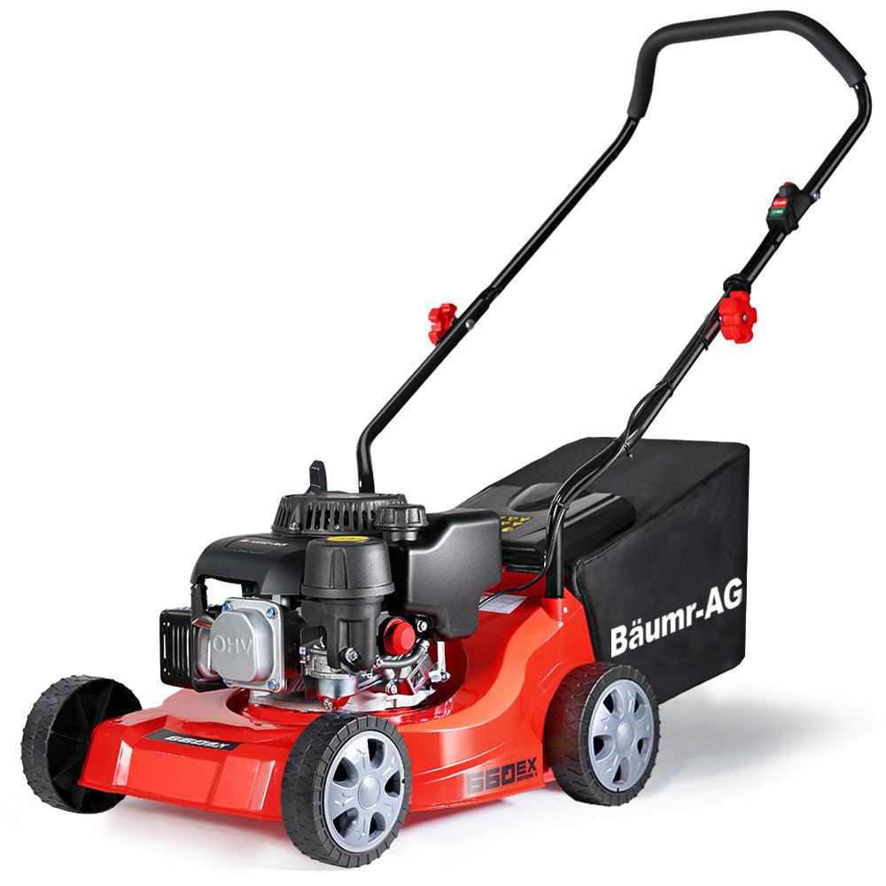 Buy Baumr-AG 139cc Lawn Mower 4-Stroke 16 Inch Petrol Lawnmower Hand Push Engine 35L Catcher discounted | Products On Sale Australia