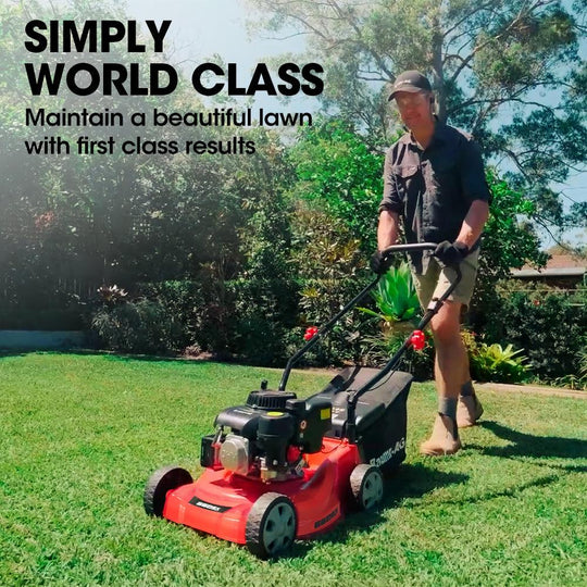 Buy Baumr-AG 139cc Lawn Mower 4-Stroke 16 Inch Petrol Lawnmower Hand Push Engine 35L Catcher discounted | Products On Sale Australia