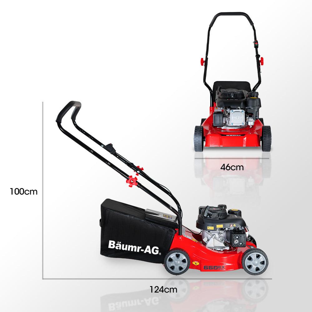 Buy Baumr-AG 139cc Lawn Mower 4-Stroke 16 Inch Petrol Lawnmower Hand Push Engine 35L Catcher discounted | Products On Sale Australia