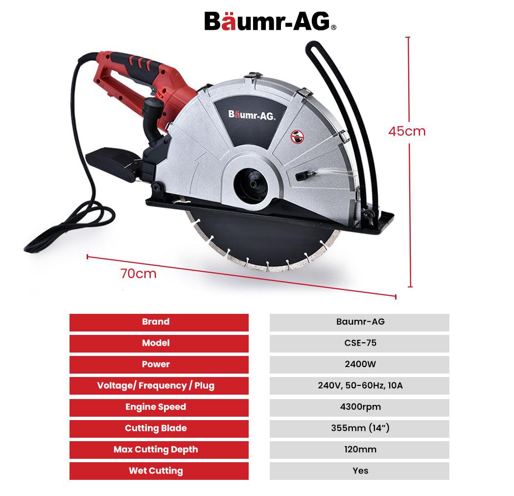 Buy BAUMR-AG 2400W Electric Concrete Saw 355mm Demolition Cutter Wet Dry Demo Tool Circular Cutting discounted | Products On Sale Australia