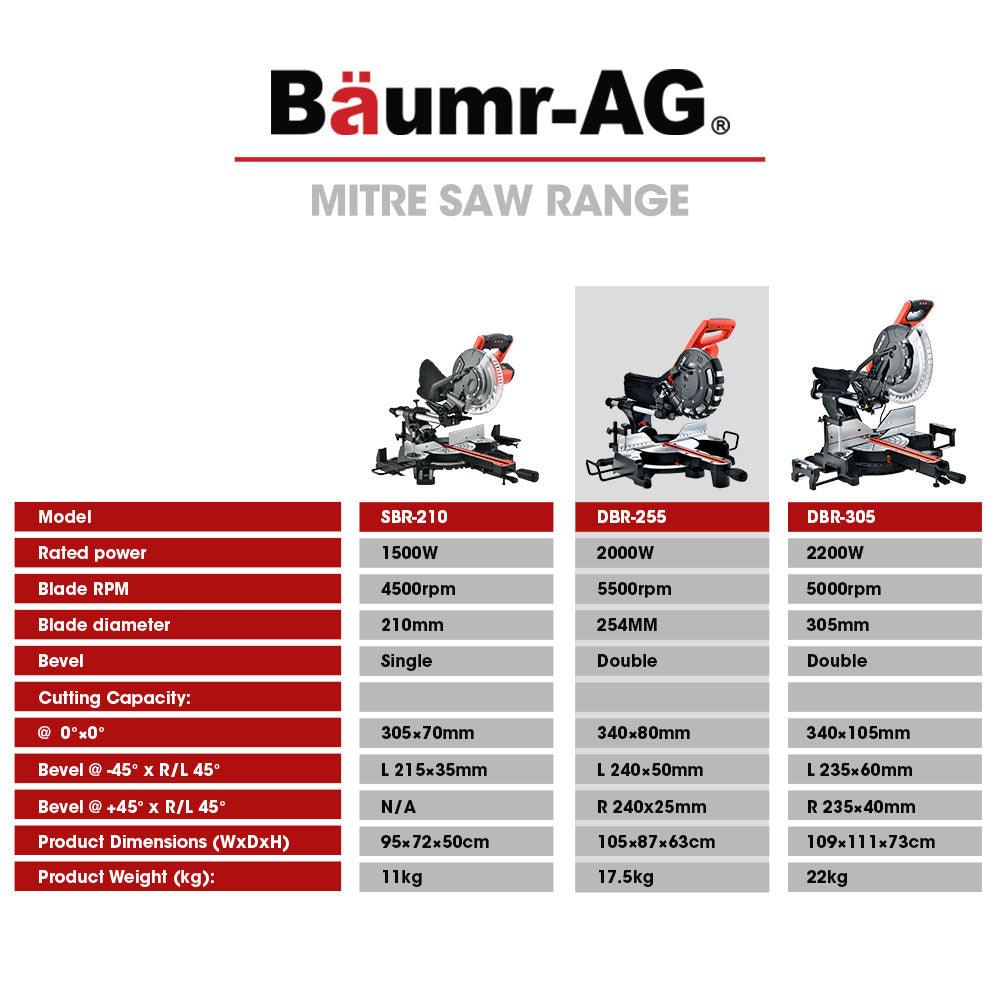 Buy BAUMR-AG 254mm Dual Bevel Sliding Compound Mitre Drop Saw discounted | Products On Sale Australia