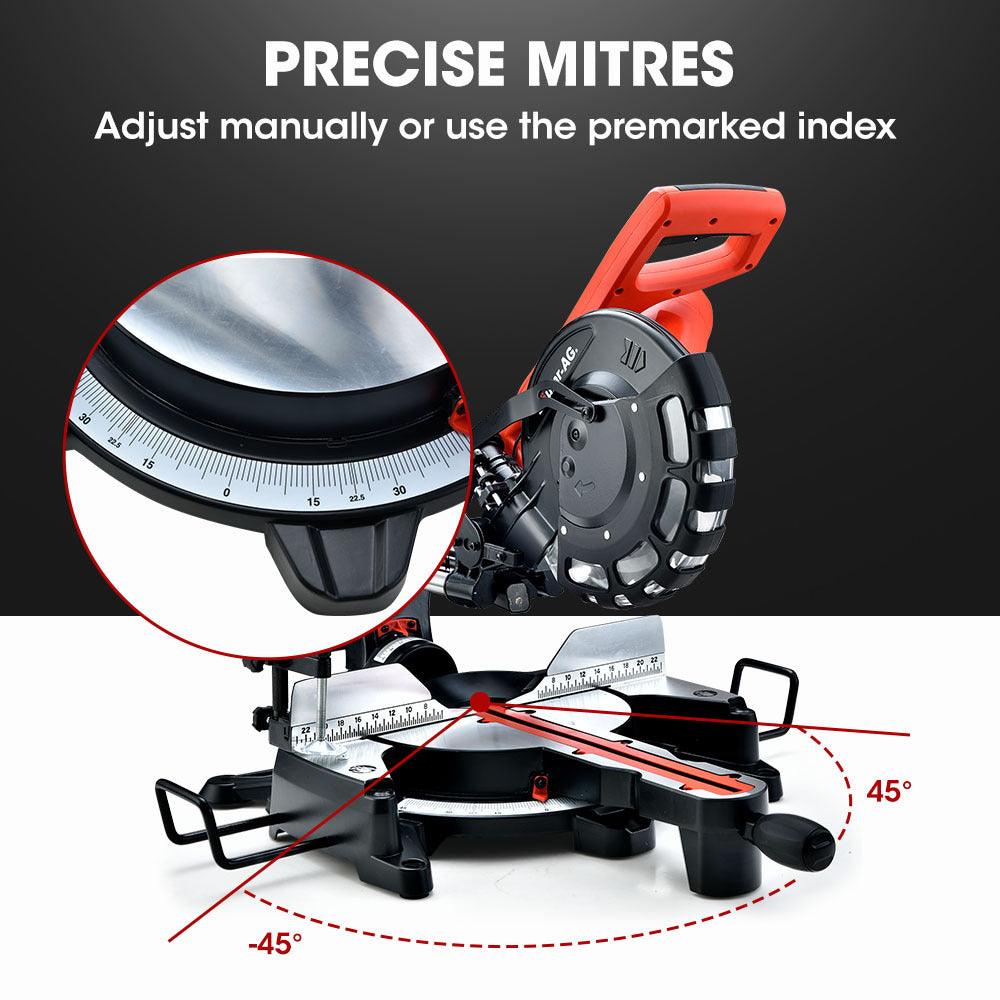 Buy BAUMR-AG 254mm Sliding Compound dual Mitre Drop Saw and Adjustable Stand Combo discounted | Products On Sale Australia