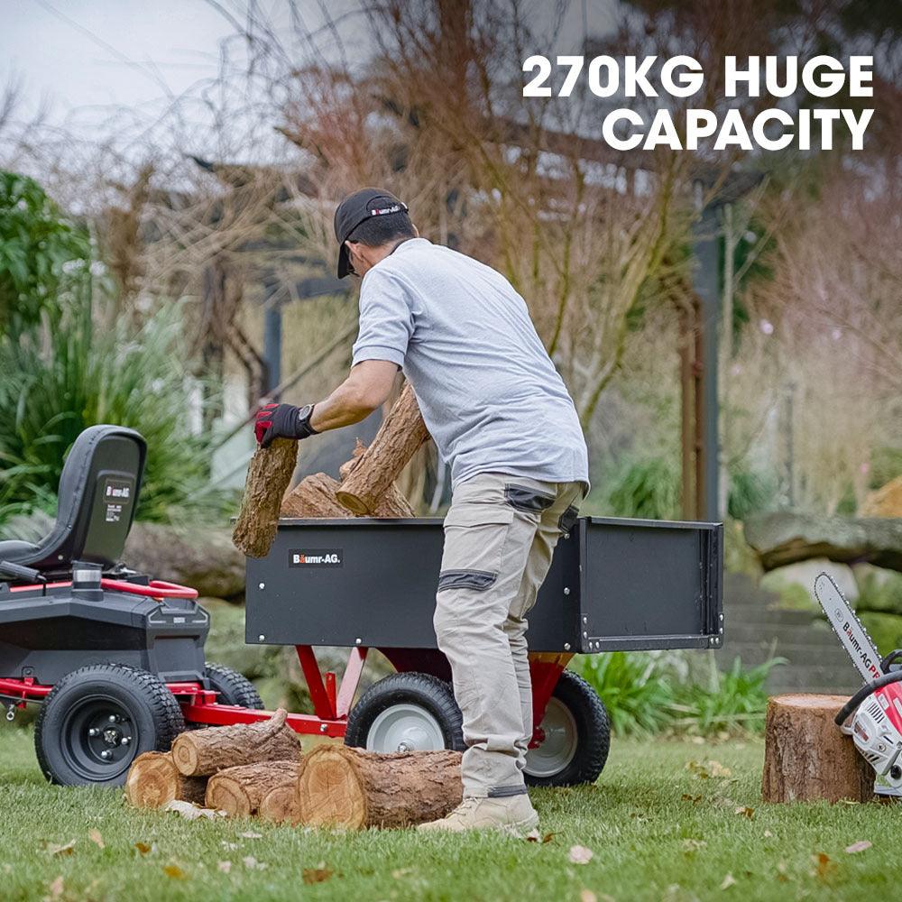 Buy BAUMR-AG 270kg Capacity Metal Dump Cart, for Ride on Mower discounted | Products On Sale Australia