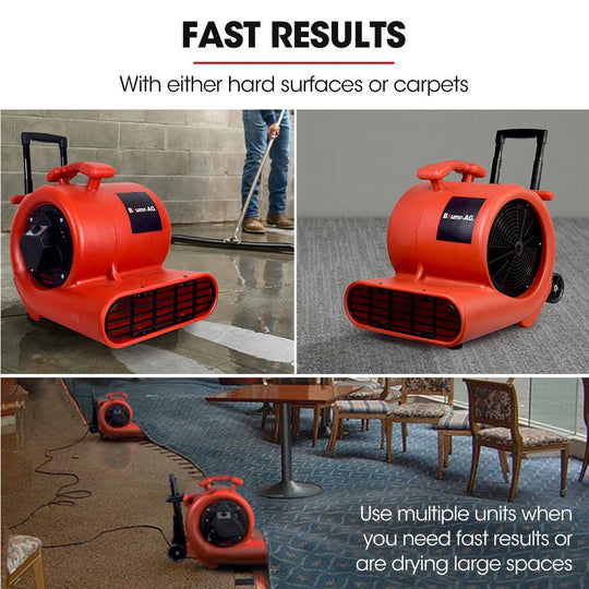 Buy Baumr-AG 3-Speed Carpet Dryer Air Mover Blower Fan, 1400CFM, Sealed Copper Motor, Poly Housing, Telesscopic Handle and Wheels discounted | Products On Sale Australia