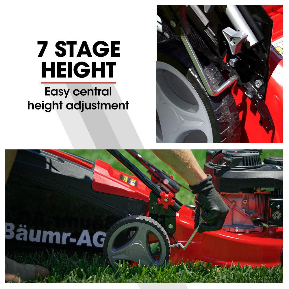 Buy Baumr-AG Lawn Mower 139CC 17 Petrol Push Lawnmower 4-Stroke Engine Catch discounted | Products On Sale Australia