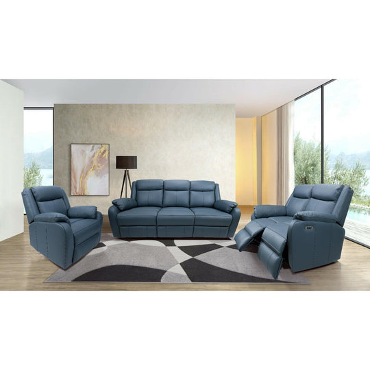 Buy Bella 3+1+1 Seater Electric Recliner Genuine Leather Upholstered Lounge - Blue discounted | Products On Sale Australia