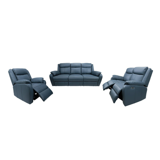 Buy Bella 3+2+1 Seater Electric Recliner Genuine Leather Upholstered Lounge - Blue discounted | Products On Sale Australia