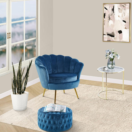 Buy Bloomer Velvet Fabric Accent Sofa Love Chair - Blue discounted | Products On Sale Australia