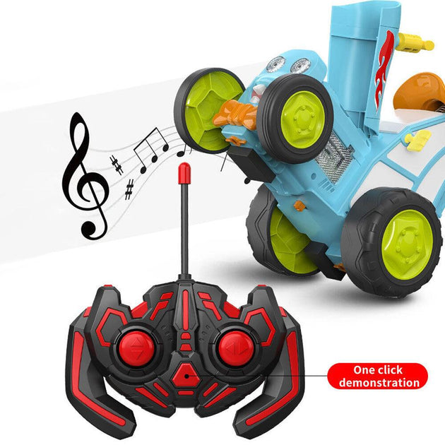 Buy Blue 360 Rotating Crazy Jumping Car with Light Music Remote Control RC Stunt Car AU discounted | Products On Sale Australia