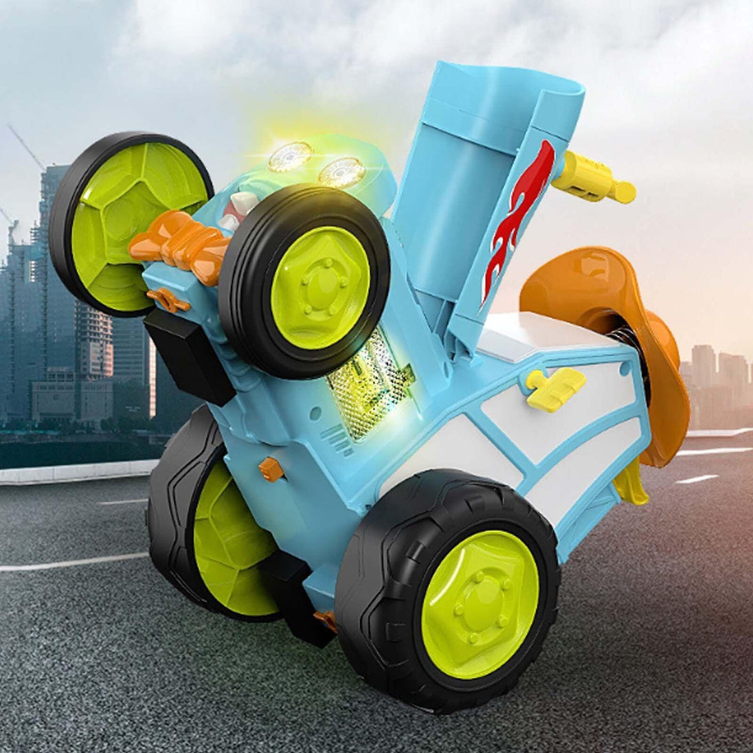 Buy Blue 360 Rotating Crazy Jumping Car with Light Music Remote Control RC Stunt Car AU discounted | Products On Sale Australia