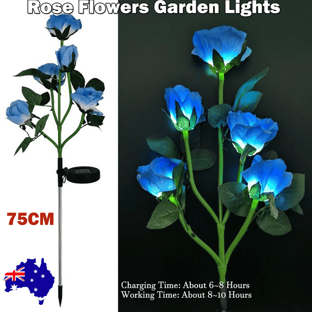Buy Blue Bulk Solar Garden Lights 75cm Long Rose Flowers Yard Lamp Xmas Halloween Deco AU | Products On Sale Australia