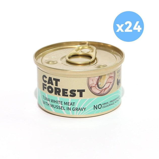 Buy CAT FOREST Premium Tuna White Meat With Mussel In Gravy Cat Canned Food 85G X 24 discounted | Products On Sale Australia