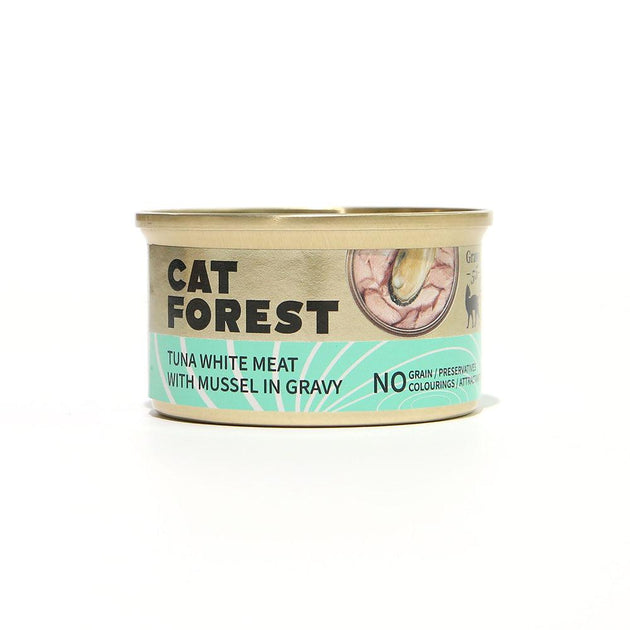 Buy CAT FOREST Premium Tuna White Meat With Mussel In Gravy Cat Canned Food 85G X 24 discounted | Products On Sale Australia