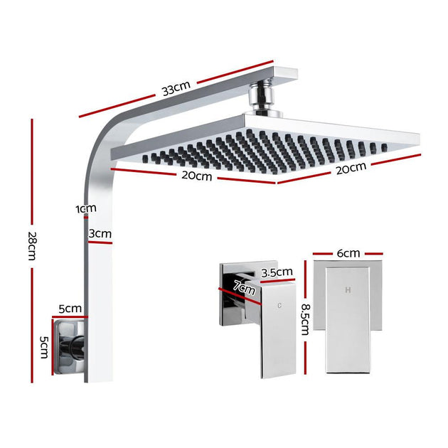 Buy Cefito 8'' Rain Shower Head Wall Arm Square High Pressure Twins Tap Chrome discounted | Products On Sale Australia