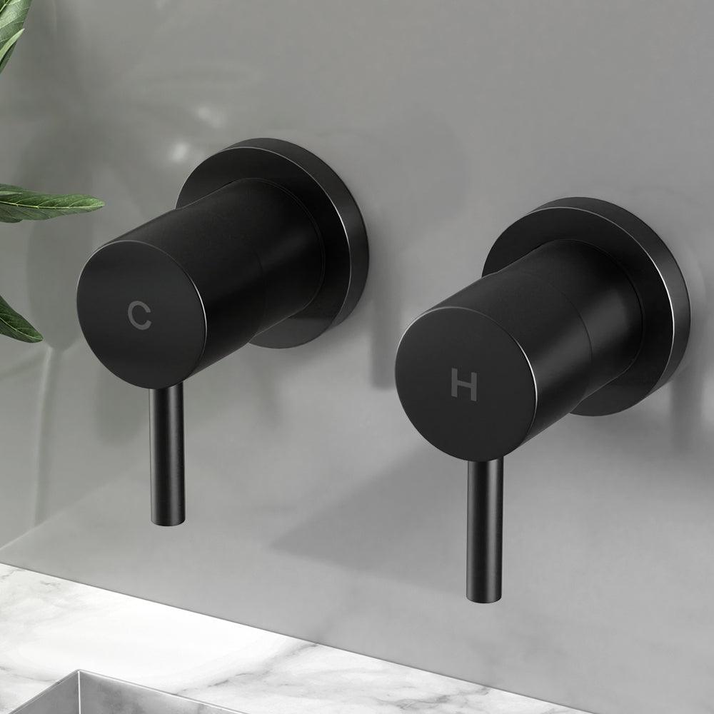 Buy Cefito Basin Twin Tap Wall Round Brass Faucet Shower Bathtub Black discounted | Products On Sale Australia