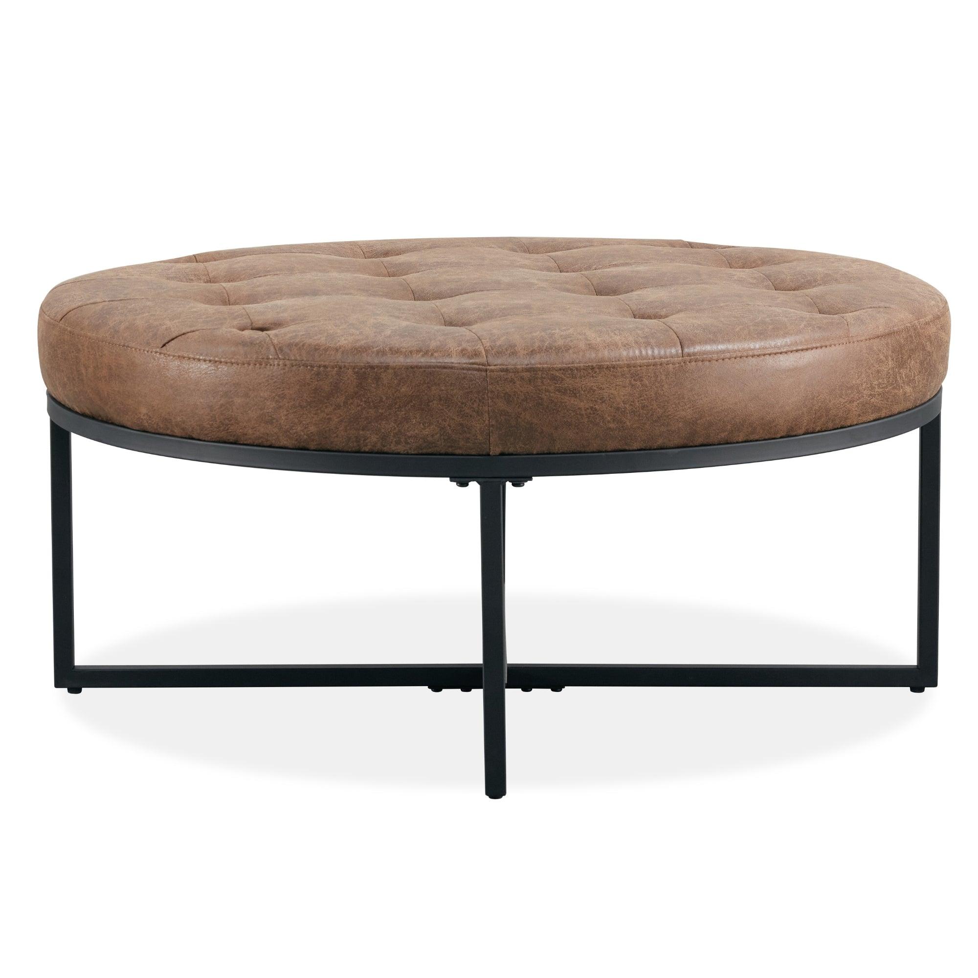 Buy Chelsea Round Ottoman Footstool Bench Dark Brown discounted | Products On Sale Australia