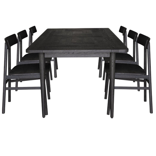 Buy Claire 7pc Dining Set Table 180cm Solid Oak Wood Timber Seat Chair - Black discounted | Products On Sale Australia