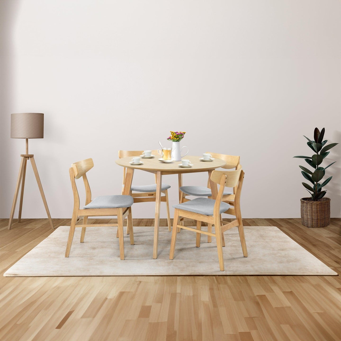 Buy Cusco 100cm Round Dining Table Scandinavian Style Solid Rubberwood Natural discounted | Products On Sale Australia