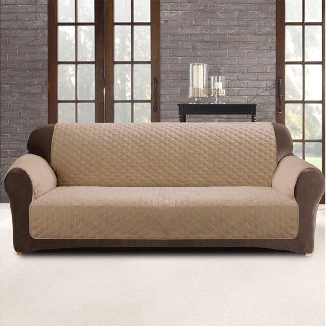 Custom Fit Sofa Cover Protector Two Seater Dark Flax (Latte) Products On Sale Australia | Home & Garden > Decor Category