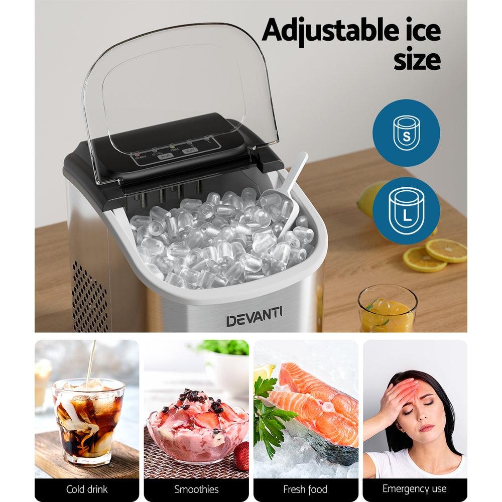 Buy Devanti 12kg Ice Maker Machine w/Self Cleaning Silver discounted | Products On Sale Australia