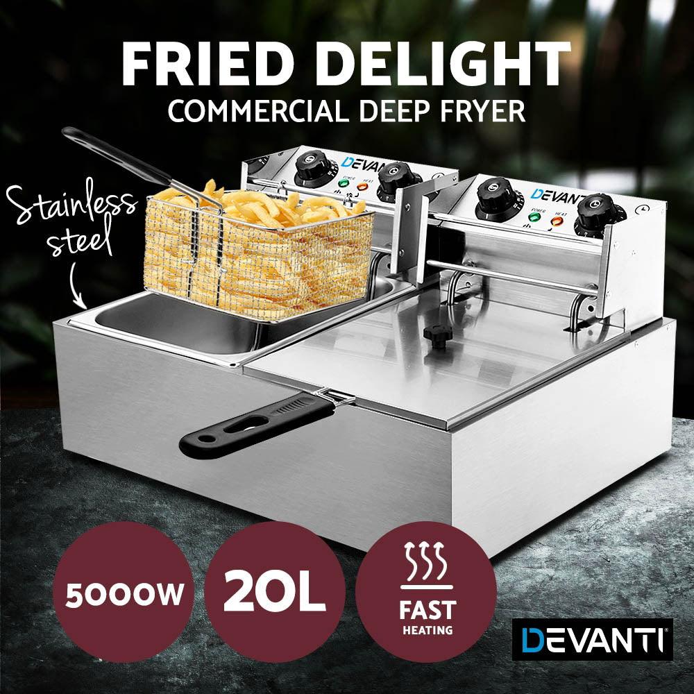 Buy Devanti 20L Electric Commercial Deep Fryer Double Baskets 4400W discounted | Products On Sale Australia