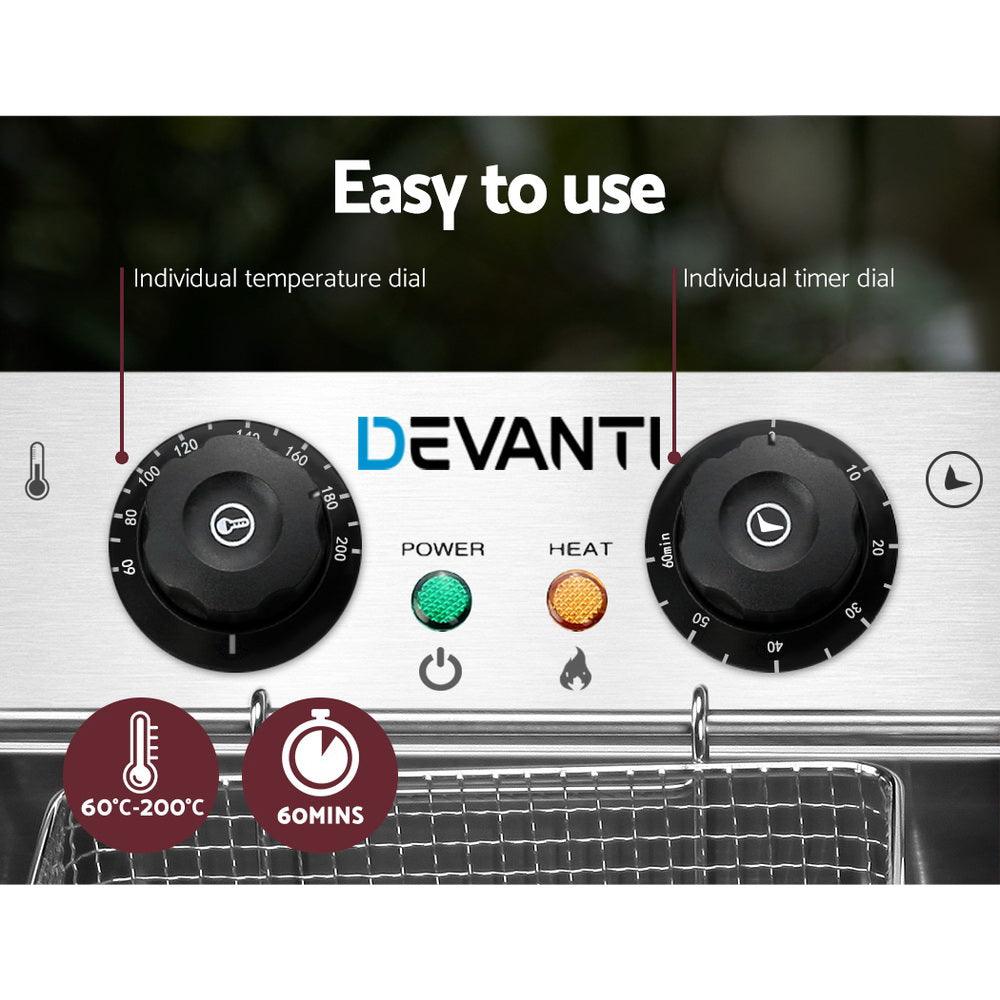 Buy Devanti 20L Electric Commercial Deep Fryer Double Baskets 4400W discounted | Products On Sale Australia