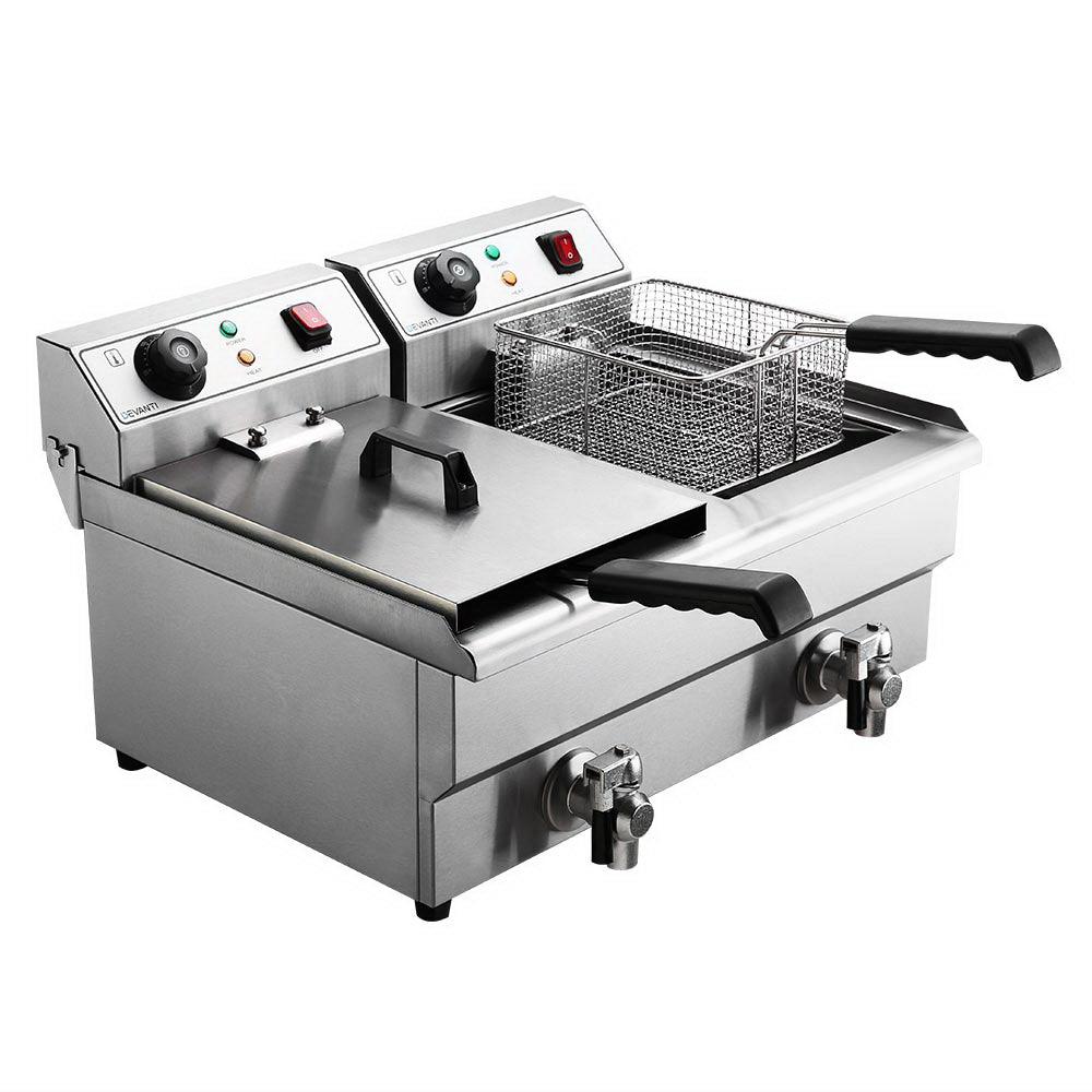 Buy Devanti 20L Electric Commercial Deep Fryer Double Baskets Oil Taps 6000W discounted | Products On Sale Australia