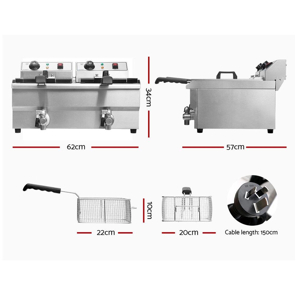 Buy Devanti 20L Electric Commercial Deep Fryer Double Baskets Oil Taps 6000W discounted | Products On Sale Australia