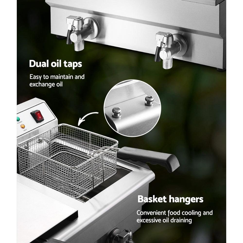 Buy Devanti 20L Electric Commercial Deep Fryer Double Baskets Oil Taps 6000W discounted | Products On Sale Australia