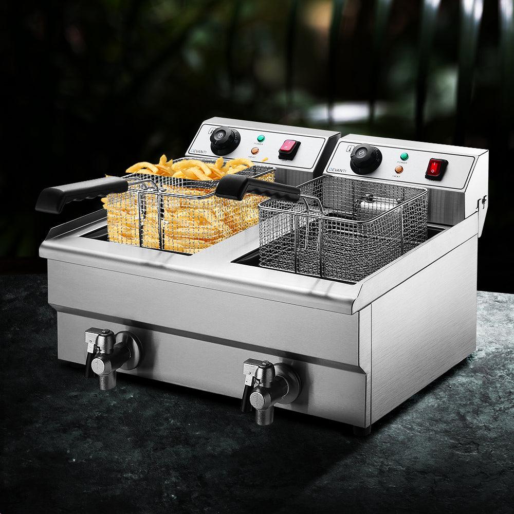 Buy Devanti 20L Electric Commercial Deep Fryer Double Baskets Oil Taps 6000W discounted | Products On Sale Australia