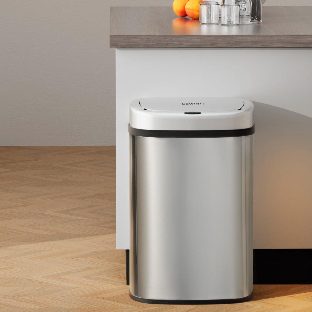 Buy Devanti 50L Sensor Bin Motion Rubbish Automatic Silver discounted | Products On Sale Australia