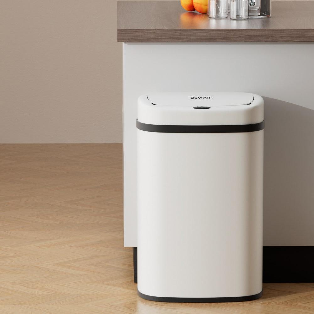 Buy Devanti 50L Sensor Bin Motion Rubbish Automatic White discounted | Products On Sale Australia