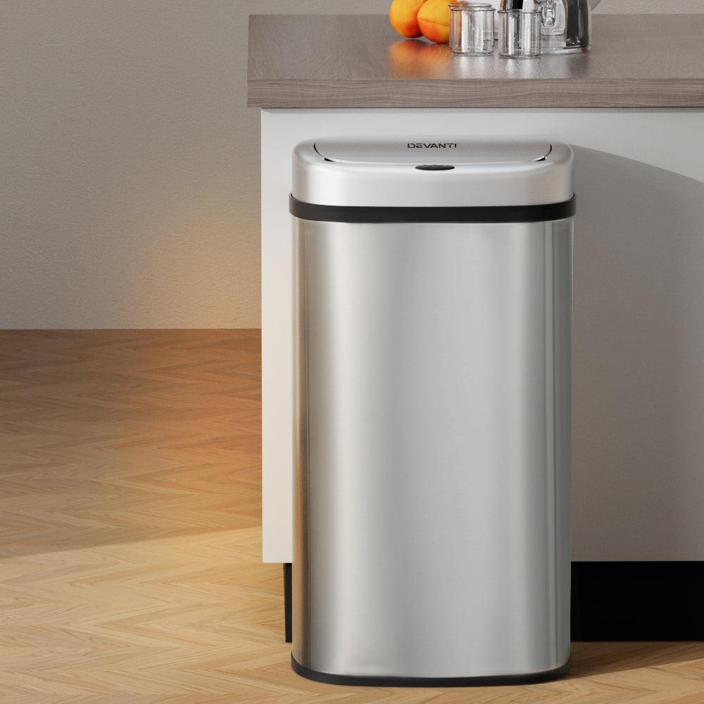 Buy Devanti 60L Sensor Bin Motion Rubbish Automatic Silver discounted | Products On Sale Australia