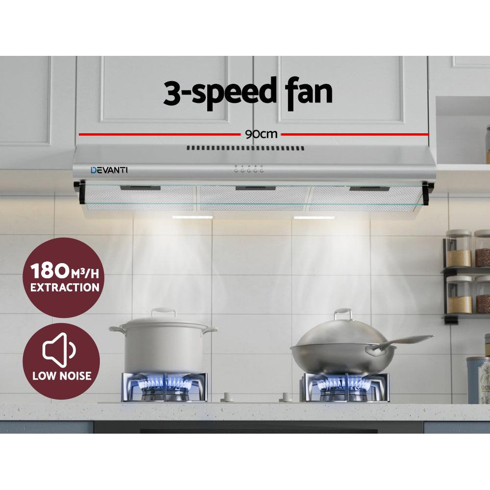 Buy Devanti 900mm Range Hood 90cm Rangehood Stainless Steel discounted | Products On Sale Australia