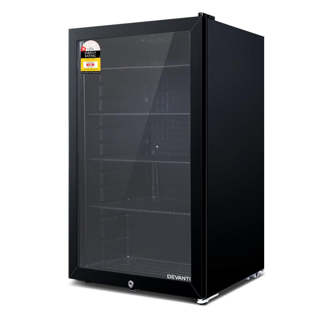 Buy Devanti 98L Bar Fridge Glass Door w/Light Black discounted | Products On Sale Australia