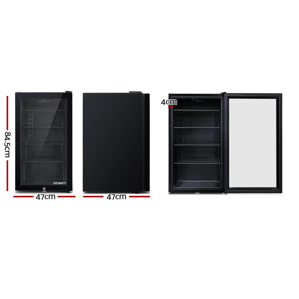 Buy Devanti 98L Bar Fridge Glass Door w/Light Black discounted | Products On Sale Australia